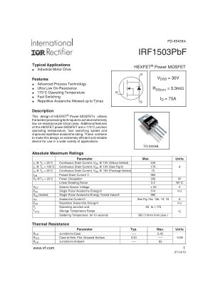 IRF1503 datasheet cover page