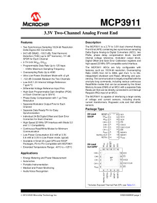 MCP3911A0T-E 数据手册首页