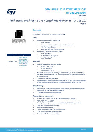 STM32MP211C 数据手册首页