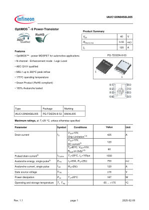 IAUC120N04S6L005 数据手册首页