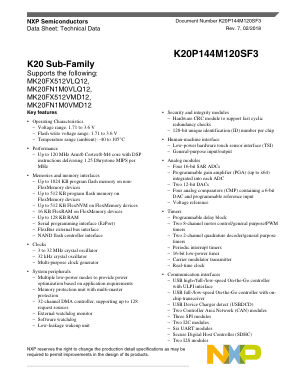 K20P144M120SF3 数据手册首页