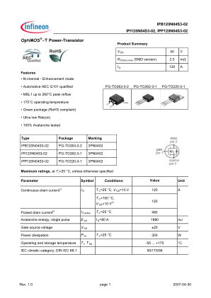 IPI120N04S3-02 数据手册首页