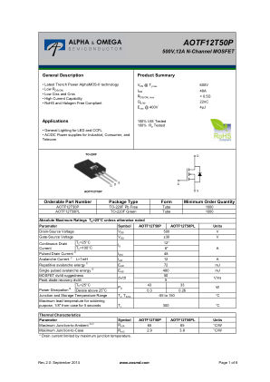 AOTF12T50PL datasheet cover page
