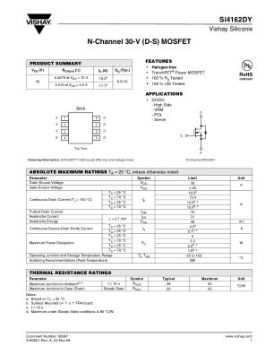 SI4162DY 数据手册首页