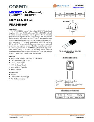 FDA24N50F 数据手册首页