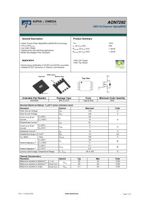 AON7292 datasheet cover page