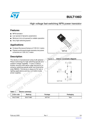 BULT106D datasheet cover page