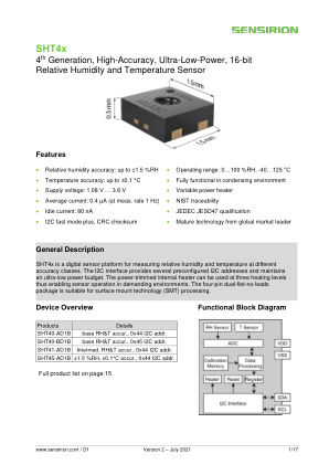 SHT4x datasheet cover page