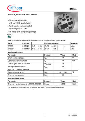 BF998 datasheet cover page
