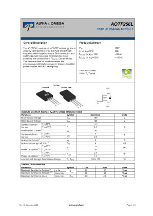AOTF256L datasheet cover page