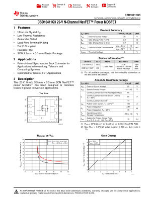 CSD16411Q3 datasheet cover page