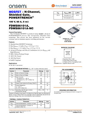 FDMS86101A datasheet cover page