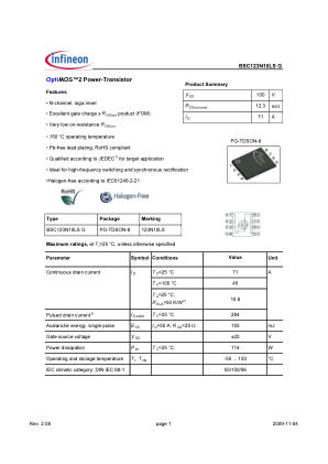 BSC123N10LS-G 数据手册首页