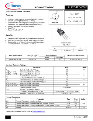 AUIRG4PC40S-E datasheet cover page