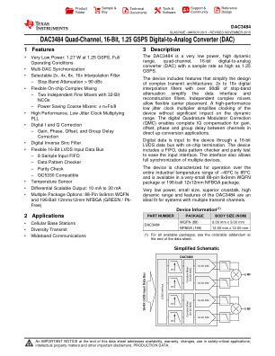DAC3484 datasheet cover page