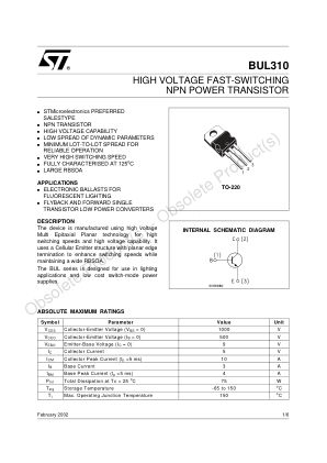 BUL310 datasheet cover page