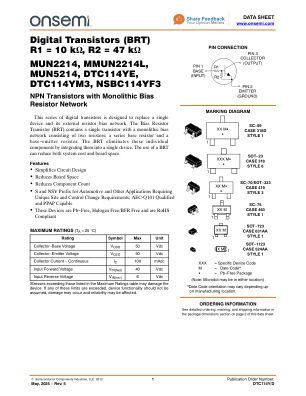 DTC114Y datasheet cover page