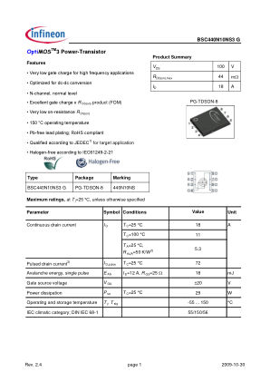BSC440N10NS3-G 数据手册首页