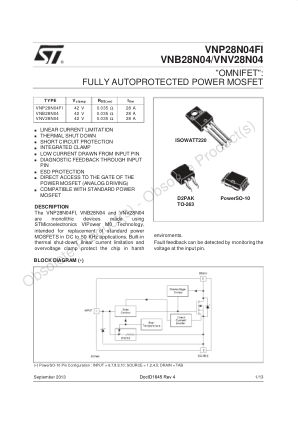 VNB28N04 数据手册首页