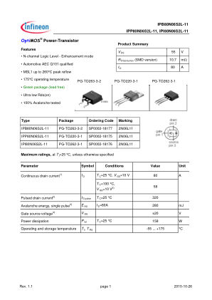 IPB80N06S2L-11 datasheet cover page