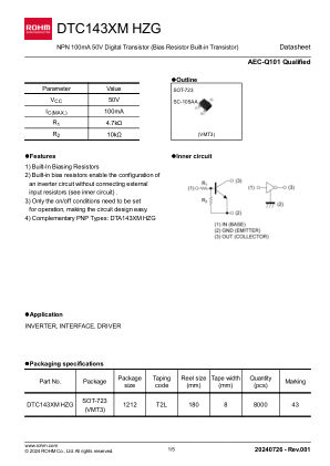 DTC143XMHZG datasheet cover page