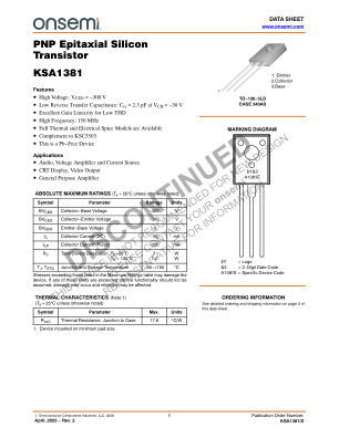 KSA1381 datasheet cover page