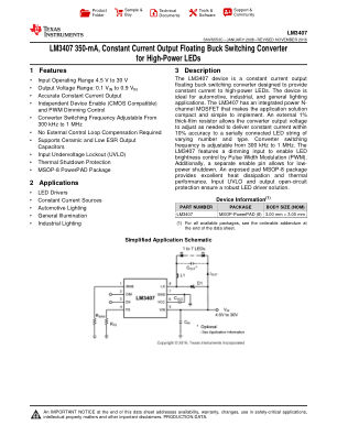 LM3407 datasheet cover page
