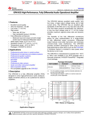 OPA1633 datasheet cover page