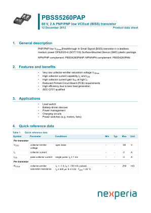 PBSS5260PAP datasheet cover page