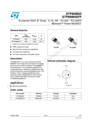 STP8NM50 数据手册首页