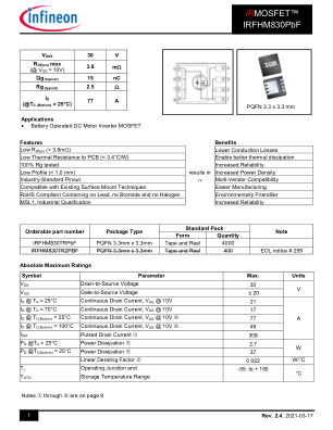 IRFHM830 datasheet cover page