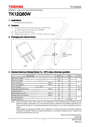TK12Q60W 数据手册首页