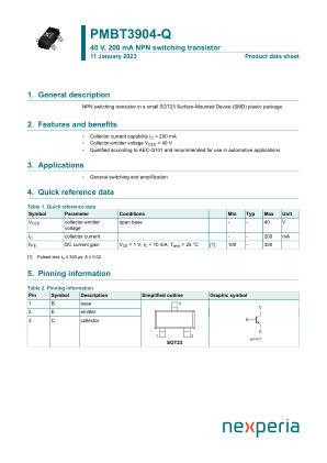 PMBT3904-QR datasheet cover page