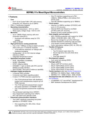 MSPM0L1117 datasheet cover page