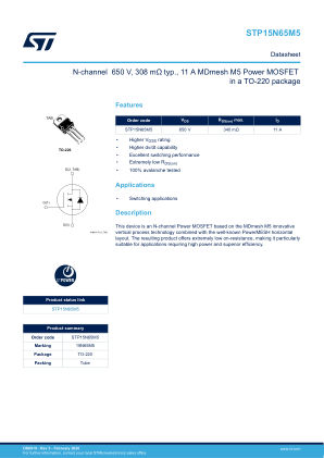 STP15N65M5 datasheet cover page