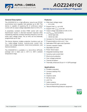 AOZ22401QI datasheet cover page