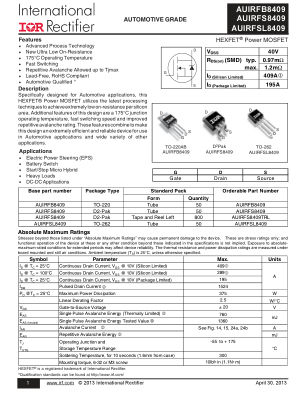 AUIRFS8409 数据手册首页