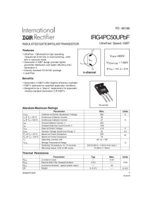 IRG4PC50U 数据手册首页