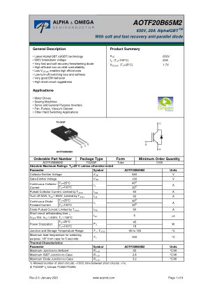 AOTF20B65M2 datasheet cover page