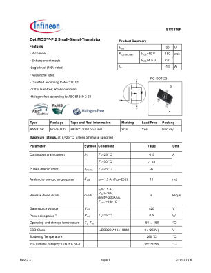 BSS315P 数据手册首页