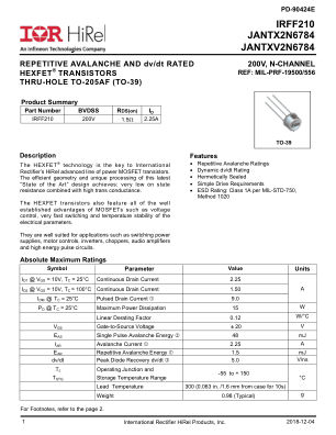 JANTX2N6784 数据手册首页