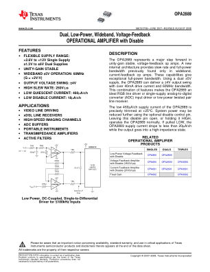 OPA2889 datasheet cover page