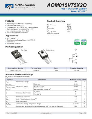 AOM015V75X2Q datasheet cover page