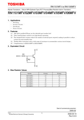 RN1104MFV 数据手册首页