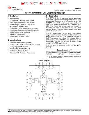 TRF3705 datasheet cover page