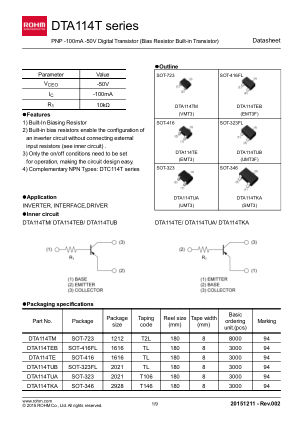 DTA114TETL datasheet cover page