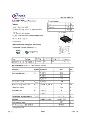 BSZ180P03NS3E-G datasheet cover page