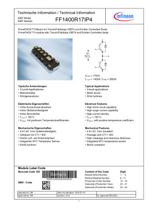 FF1400R17IP4 datasheet cover page
