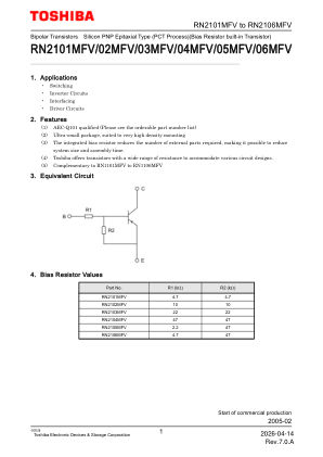 RN2102MFV 数据手册首页