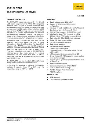 IS31FL3766-QFLS4-TR datasheet cover page